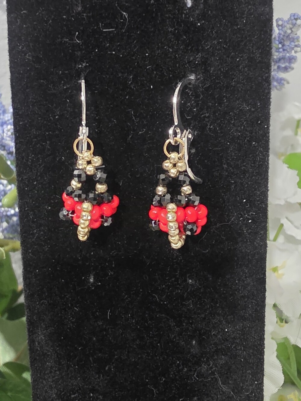 Handcrafted Red Beaded Ladybug Drop Earrings - Picture 2 of 6